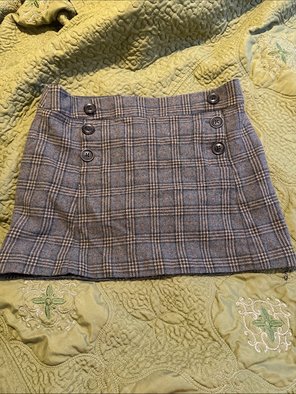 GAP Gray Plaid Mini Skirt with Double Button Detail Plus Size 14